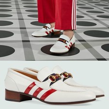 GUCCI SHOES ADIDAS TRIO STRIPE TREFOIL WHITE WEB HORSEBIT LOAFER $1,100 sz 7.5 8