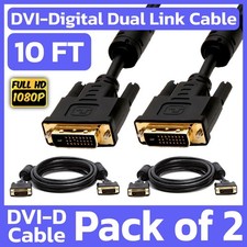 2 Pack 10 Feet DVI Cable DVI-D Dual-Link Male to Male Cord Digital Monitor Cable