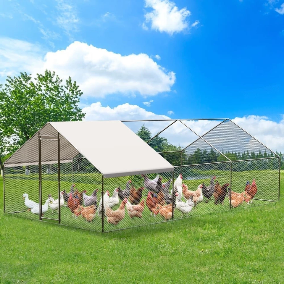 Metal Chicken Coop 6.5/13/20 FT Large Walk-in Hen Cage House with Cover Roof NEW - Image 2 of 4