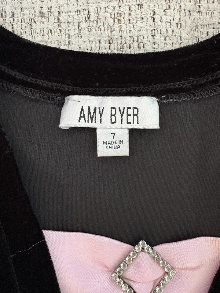 Amy Byer Formal Party Dress Pink And Black Girl Size 7 Glitter Rhinestone - Image 4 of 4