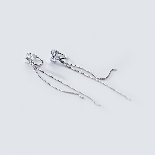 925 Sterlingsilber Ohrmanschette Band Schleife CZ Aufsteck lange Quaste Ohrringe T26-44 - Bild 3 von 4
