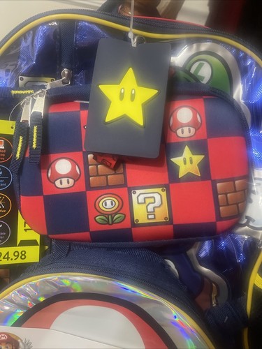 17" Super Mario Bros Rucksack 4-teilig Brotzeittasche Schlüsselband Gadget Etui Luigi Yoshi Set - Bild 6 von 18
