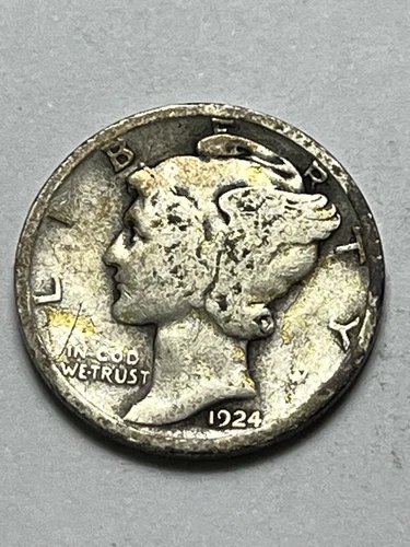 1924-P  Mercury Silver Dime, VG Circ. Lot U769 "FREE SHIPPING"