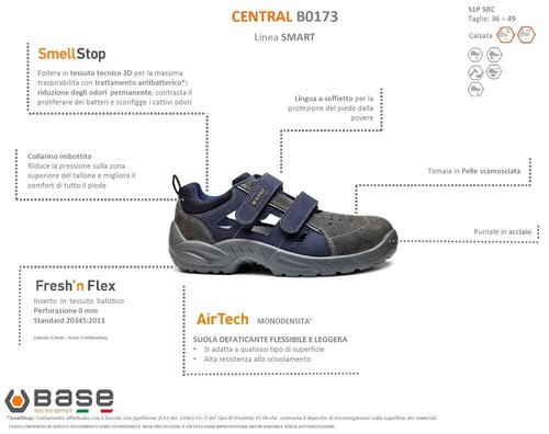 BASE SMART SCARPE DA LAVORO ANTINFORTUNISTICA CENTRAL S1P SRC SANDALO B0173 - Foto 5 di 6