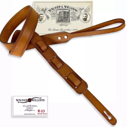 Walker & Williams M-10 Retro Brown Premium Grain Leather Mandolin, Mandola Strap