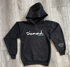 Diamond Supply Co. Youth Skate Hoodie OG Script Graphic Logo Black Pullover Sz M