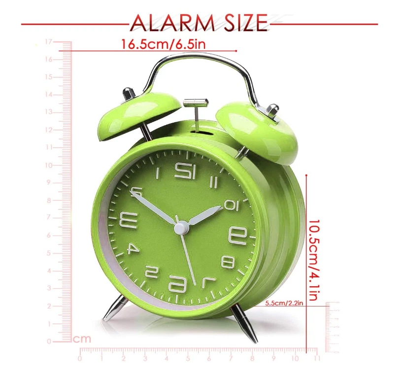 Double Bell Alarm Clock with Night Light, 4 Inch Stereoscopic Dial, Battery Oper - Image 2 of 4
