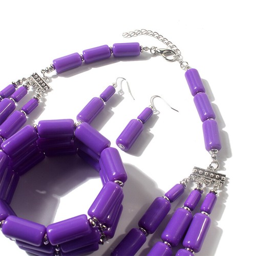 African Beads Earrings Bracelet Necklace Set Nigerian Wedding Bridal Jewelry - Picture 12 of 20