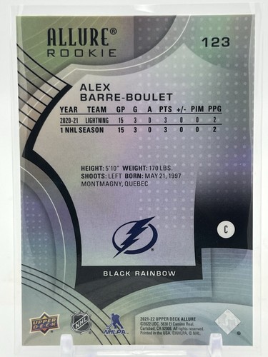 2021-22 Upper Deck Allure Black Rainbow Rookie #123 Alex Barre-Boulet - Tampa Ba - Foto 2 di 2