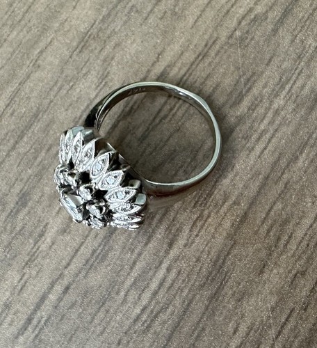 Diamond Cocktail Ring 14K White Gold Sz 7.5 Diamond Cluster APPRAISED - Picture 10 of 19
