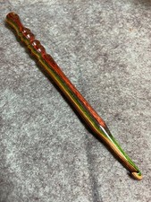 Hand carved Forest Camo WOOD YARN CROCHET HOOK size I