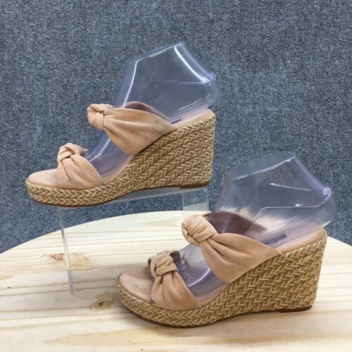 Stuart Weitzman Sandals Womens 6 Sarina Knot Espadrille Wedge Slide Beige Suede - Picture 2 of 20