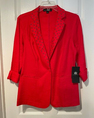 Rock & Republic Womens Red Linen Blazer w studded lapel -Size 8 *NEW W TAGS* 