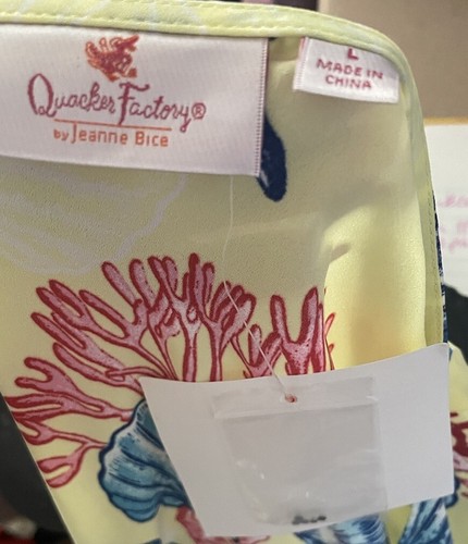 CAMICIA OCEANICA TRASPARENTE NUOVA CON ETICHETTE QUACKER FACTORY TAGLIA LARGE GIALLA abbellita cavalluccio marino - Foto 5 di 6