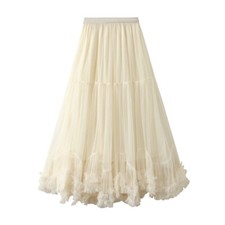 Woman Sweet Tulle Cake Mesh Skirt Elegant Elastic Waist Fairy Long A-Line Skirt