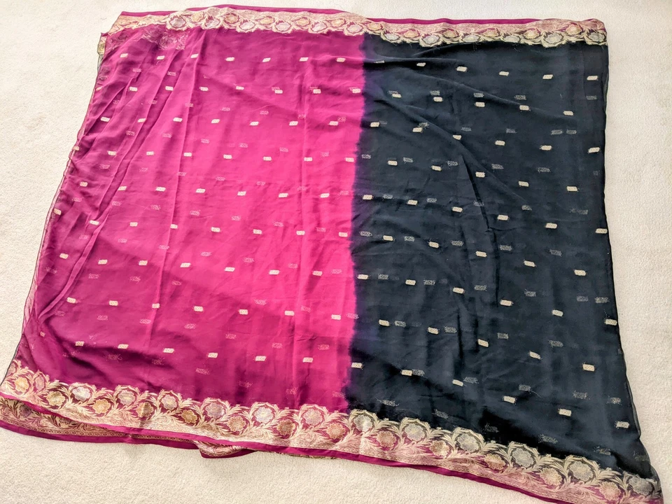 Indian Black saree with rani pink pallu. Comes with stitched blouse &Pico - Image 4 of 4