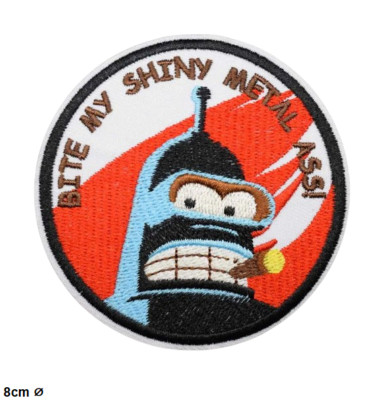 BITE MY SHINY METAL ASS - Aufnäher Aufbügler Roboter Patch 8cm Lustig DIY