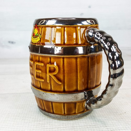 Vintage Beer Barrel Mug Cup Ceramic Wood Grain Salt Ste Marie Canada Japan - Picture 3 of 8