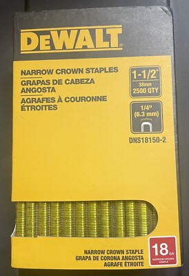 DeWalt DNS18050-2 Crown Staples, 1/4" X 1/2" X 18-Gauge, Each
