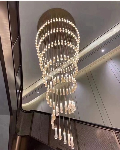 Luxury Crystal Stair Pendant Light LED Hotel Long Chandelier Dimmable Lamp - Picture 11 of 19