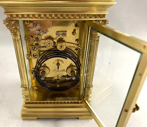 French Brass & Glass Carriage Clock with Roman Numeral Dial circa 1890’s - Picture 7 of 10