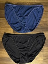 Vtg Vanity Fair Second Skin Silky String Bikini Panties Sz 6 Blue Black 2 Pair