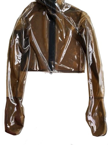 latex gummi catsuit tops with mask transparent black back zip - Picture 2 of 4