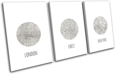City Maps Modern Minimalist Urban TREBLE Leinwand Wand Kunst Bild drucken