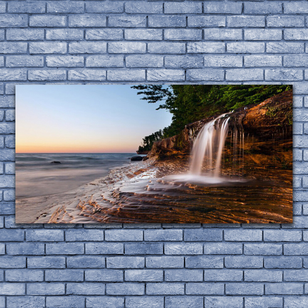Tableau paysage chute d'eau 140x70 cm - Impression sous verre moderne