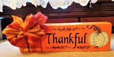 DISTRESSED RUSTIC Thankful WOOD BLOCK Shelf Sitter Pumpkin Fall Thanksgiving