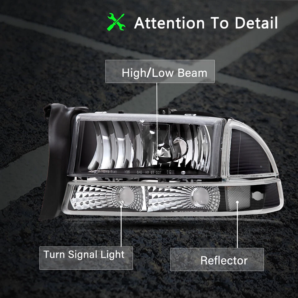 For 97-04 Dodge Dakota 1998-2003 Dodge Durango Black Housing Headlights LH+RH - Image 3 of 4