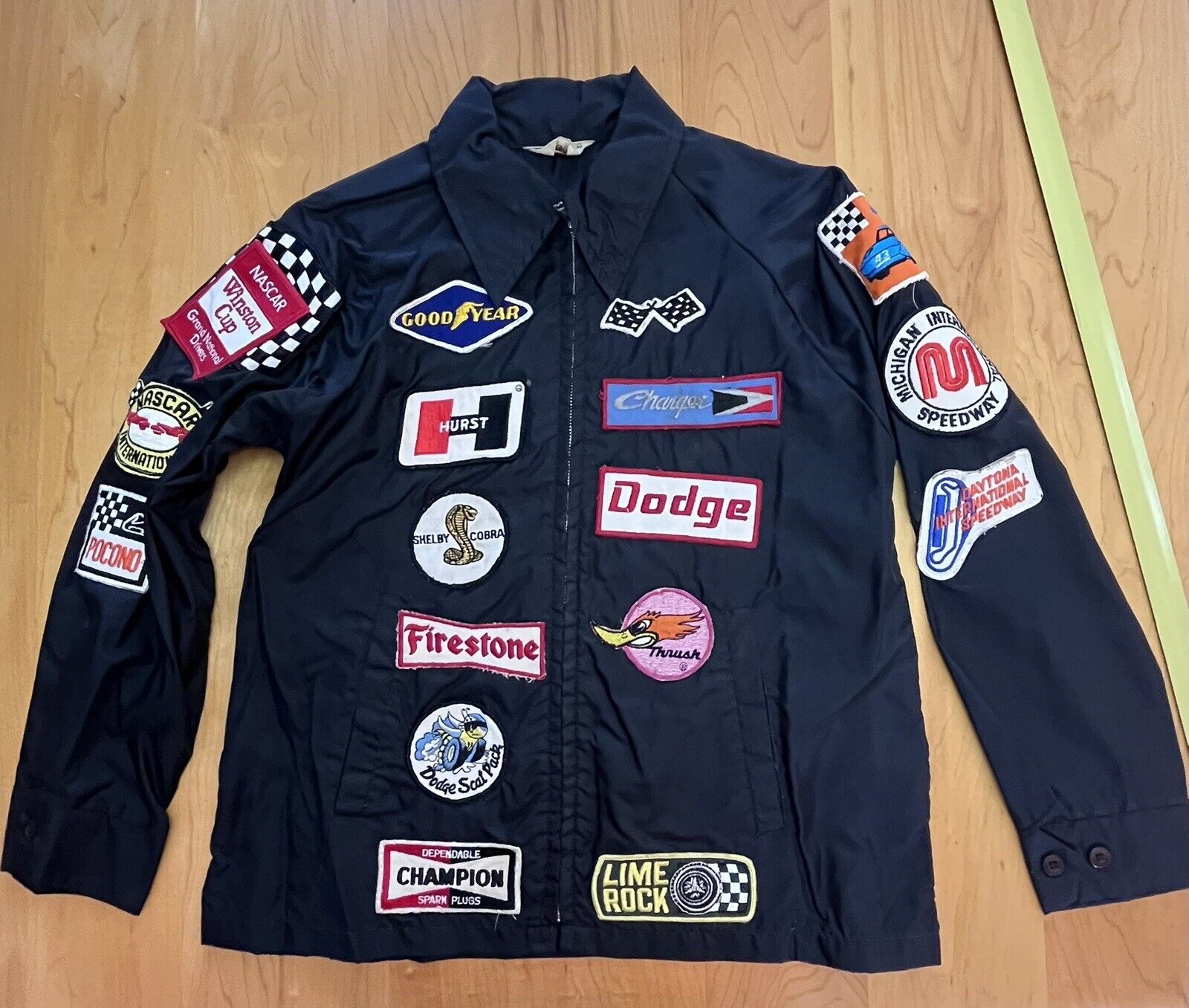 True Vintage 70’s  RARE Nylon Racing Jacket Patch Coat  HAND STITCHED Womens M