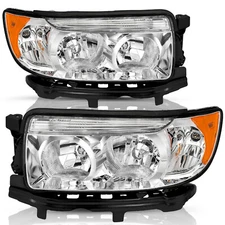 For 2006-2008 Subaru Forester Chrome Amber Headlights Headlamps Left+Right 06-08