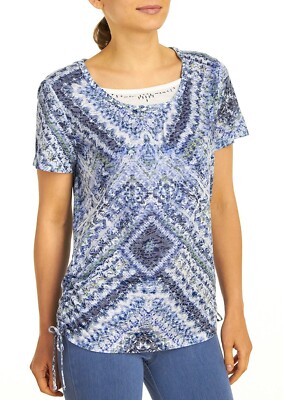 Erika Sawyer Womens Top Blouse Short Sleeve Plus Size 1X-3X  Purple or Blue