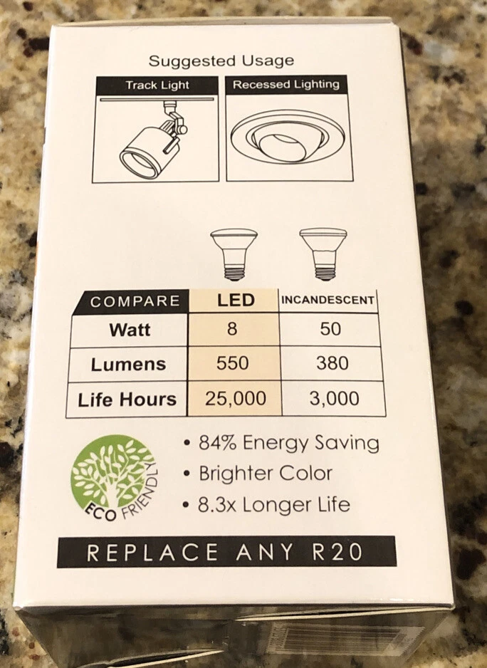 Sunlite R20 LED 8 Watt (50W Equivalent) Dimmable 2700K WARM WHITE Item: 80051 - Image 2 of 4