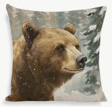 Cabin Lodge Lake House BLACK BEAR WINTER CHRISTMAS THROW PILLOW COVER HOME DECOR