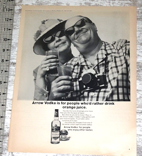 1970 Arrow Vodka Vintage Print Ad Cocktails Orange Juice Bloody Mary Camera B&W