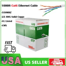 1000ft Cat6 Ethernet Cable 23AWG Solid Coppe UTP 550MHZ Network Bulk Wire Lan