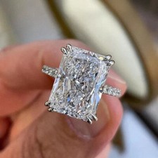 2Ct Emerald Cut Lab Created Diamond Womens Engagement Ring 14K White Gold Plated