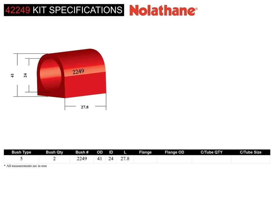 NOLATHANE 24mm front sway bar mount bush kit 42249 for NISSAN EXA KN13 1987-1991 - image 2 of 3