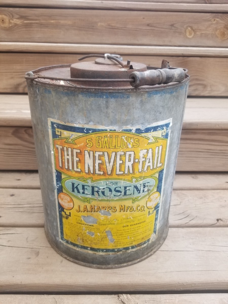 Large Antique Vintage 1893 THE NEVER-FAIL KEROSENE 5 Gallon Metal