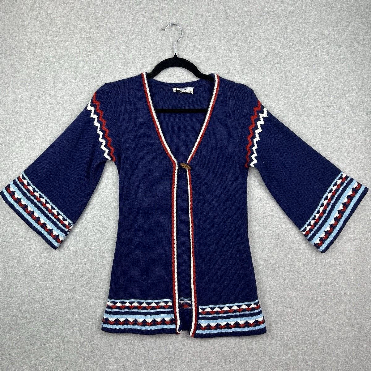 Vtg Chris Ann Knit Toggle Button Cardigan Sweater Sz S? Blue