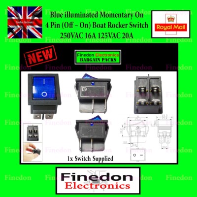 Blue Illum Momentary On 4 Pin 2 Positionen (Aus-Ein) Boot Wippschalter 250VAC 16A