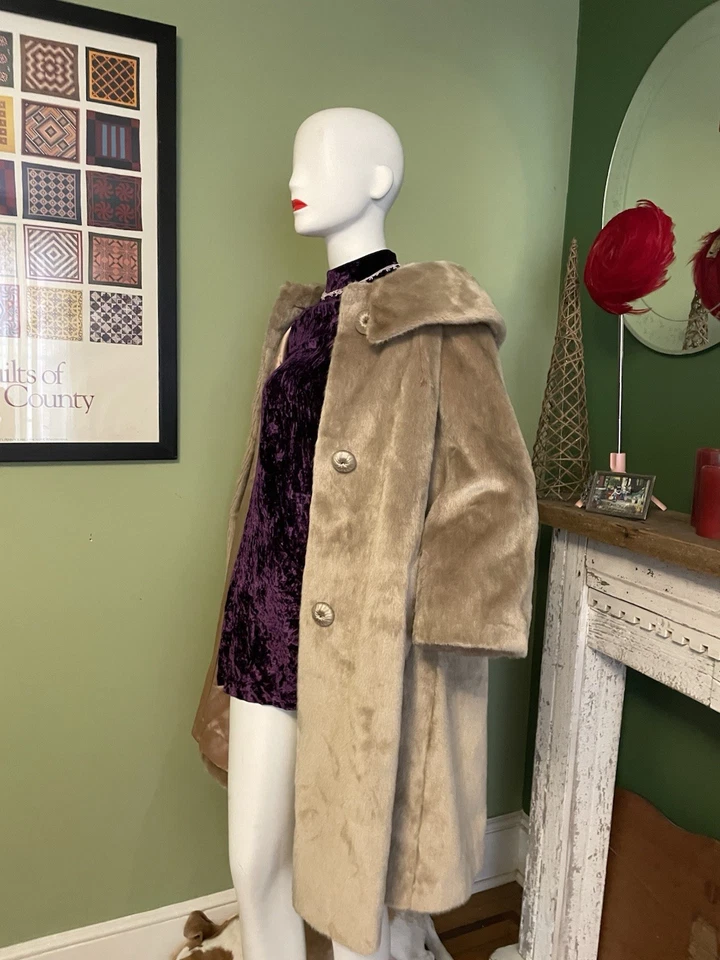 Abrigo aterciopelado vintage MCM Brazotta piel sintética marrón dorado oscilante 3/4 Slvs L X 48 Foto 2 de 4