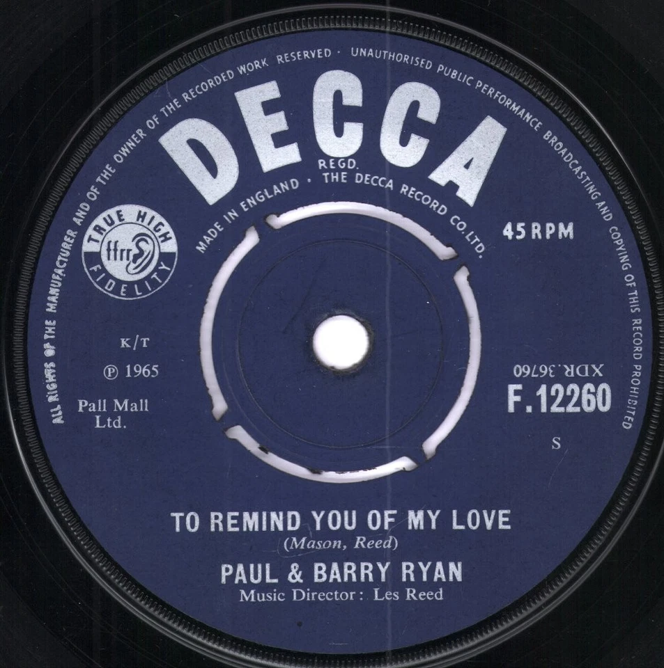 Paul and Barry Ryan Don't Bring Me Your Heartaches 7" vinyl UK Decca 1965 - Image 2 of 2