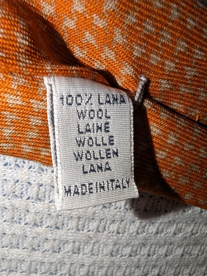 Gierre Milano Tie 100% WOOL LANA NECKTIE MADE ITALY - Orange And White, Slim - Image 4 of 4