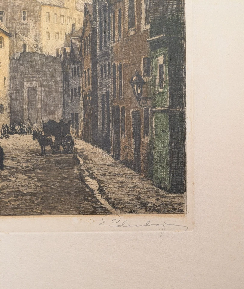 Düsseldorf Lambertus Kirche 1860, Handsignierte Farbradierung Josef Eidenberger - Bild 4 von 4