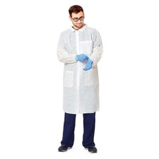 White Disposable Lab Coats, 50 Pack, Low-Lint PP, Elastic Wrists Front Snaps