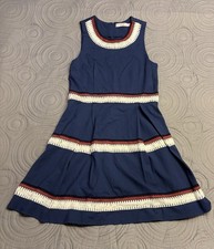 Just Fab Woman’s XL Dress Sleeveless Knee Length Pleated Ribbon Lace Striped