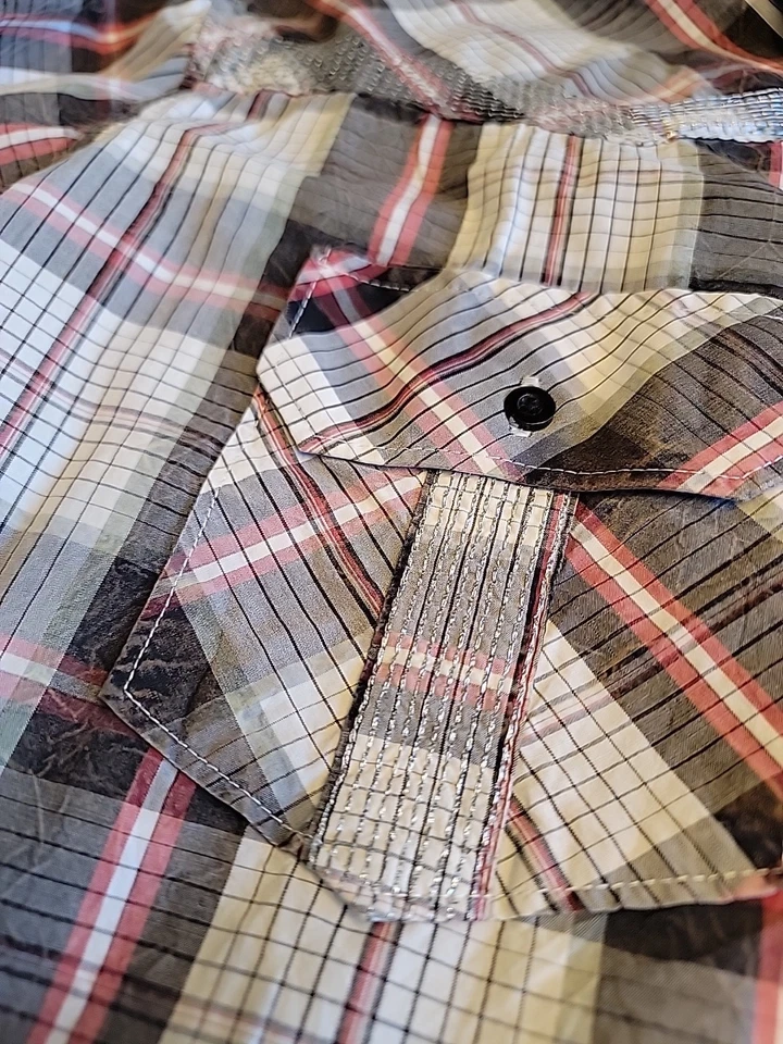 Camisa Wrangler Rock 47 Western Para Hombre XL Marrón Tostado Rojo Bordada Talla XL Foto 3 de 4